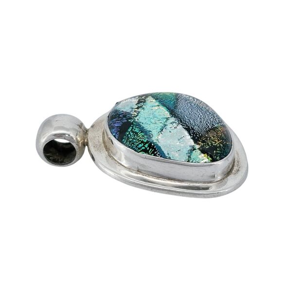Vintage Mexico Sterling Silver 925 3.7cm Dichroic Glass Pendant - Picture 3 of 6
